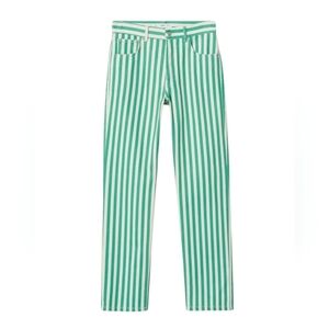 Mango Straight Striped Jean Green/White Size 1